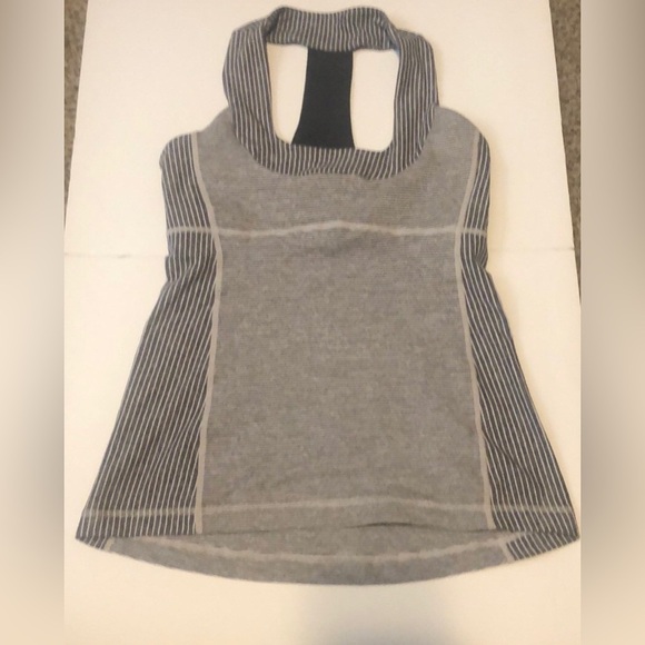 Lululemon Athletica Dark Gray Striped Halter T Back Scoop Neck Tank - Picture 1 of 3